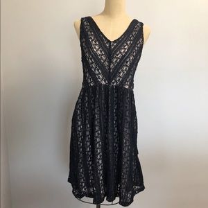 Anthropologie black/cream lace dress with pockets